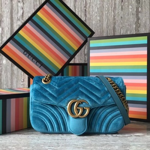 Gucci GG Marmont Chevron Velvet Sac à bandoulière 443497 SkyBlue