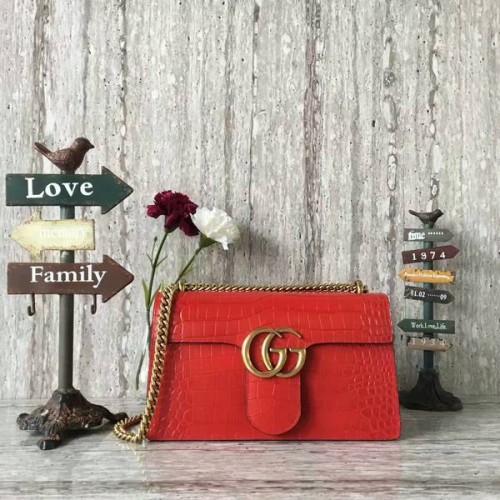 Gucci GG Marmont Crocodile Sac à bandoulière en cuir 431777 Rouge