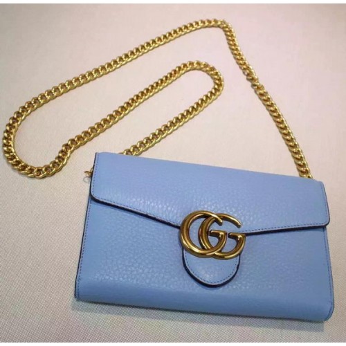 Gucci GG Marmont Mini sac à chaîne en cuir 401232 Bleu