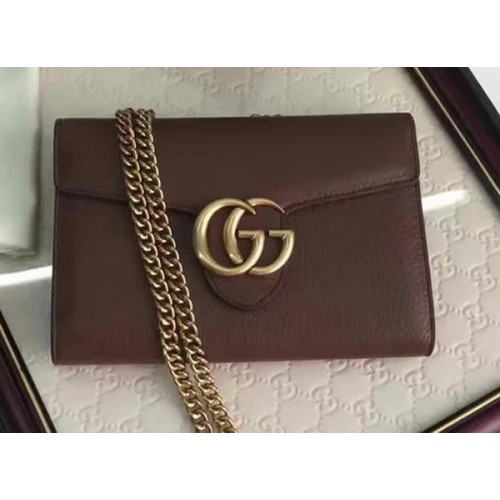 Gucci GG Marmont Mini sac à chaîne en cuir 401232 Marron
