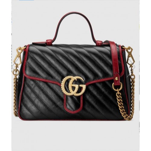Gucci GG Marmont Mini sac à poignée supérieure 547260 Noir&Vin
