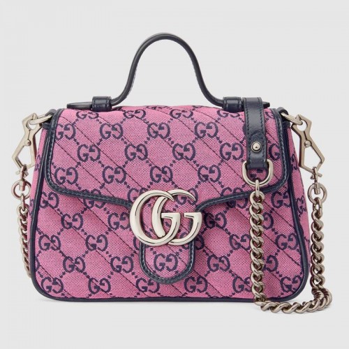 Gucci GG Marmont Multicolor mini top handle bag 583571 Rose et bleu