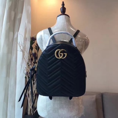 Gucci GG Marmont Sac à dos en cuir matelassé 476671 Noir