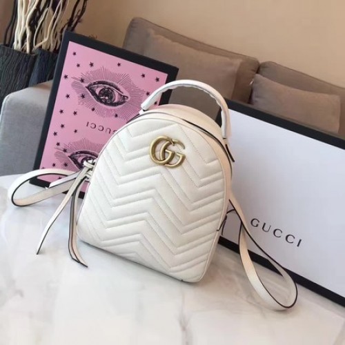 Gucci GG Marmont Sac à dos en cuir matelassé 476671 Blanc