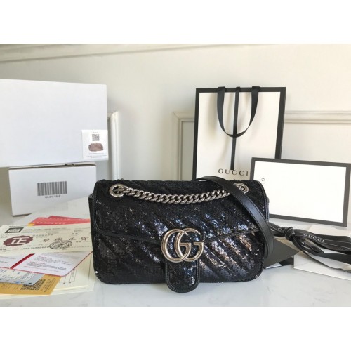 Gucci GG Marmont Sequin Mormont Petit sac à bandoulière 443497 Noir