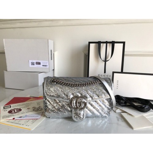 Gucci GG Marmont Sequin Mormont Petit sac à bandoulière 443497 Argent