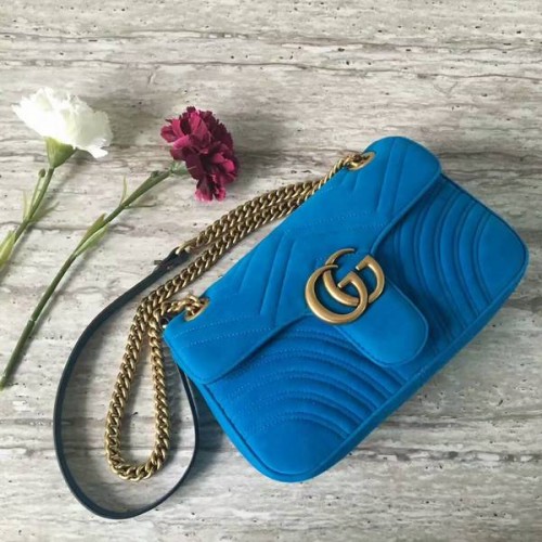 Gucci GG Marmont Suede Leather Medium Sac à bandoulière 443497 Bleu