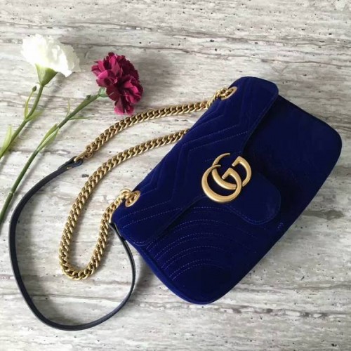 Gucci GG Marmont Suede Leather Medium Sac à bandoulière 443497 Bleu foncé