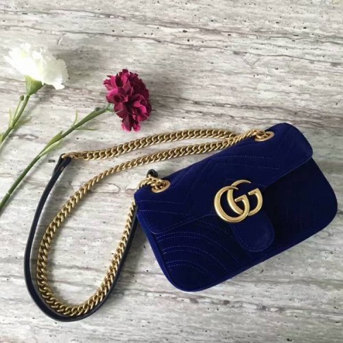Gucci GG Marmont Suede Leather Mini Sac à bandoulière 446744 Bleu foncé
