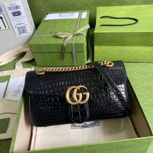 Gucci GG Marmont crocodile petit sac à bandoulière 443497 noir