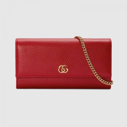 Portefeuille chaîne en cuir Gucci GG Marmont 546585 Hibiscus rouge