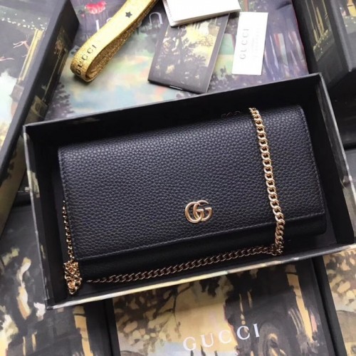 Portefeuille chaîne en cuir Gucci GG Marmont 546585 noir