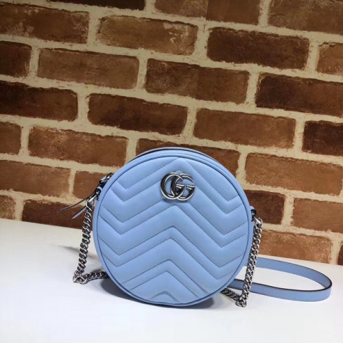 Gucci GG Marmont mini sac à bandoulière rond 550154 Bleu pastel