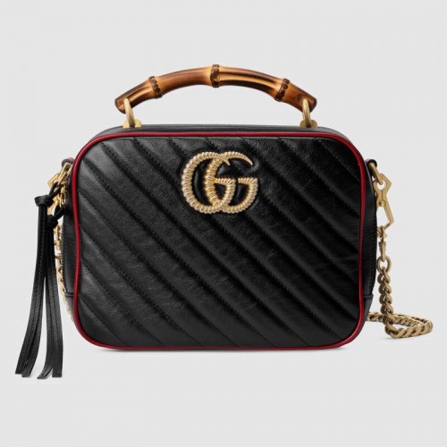 Gucci GG Marmont série petit sac à bandoulière en bambou 602270 noir