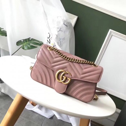Gucci GG Marmont Original petit sac à bandoulière matelassé en cuir 443497 rose