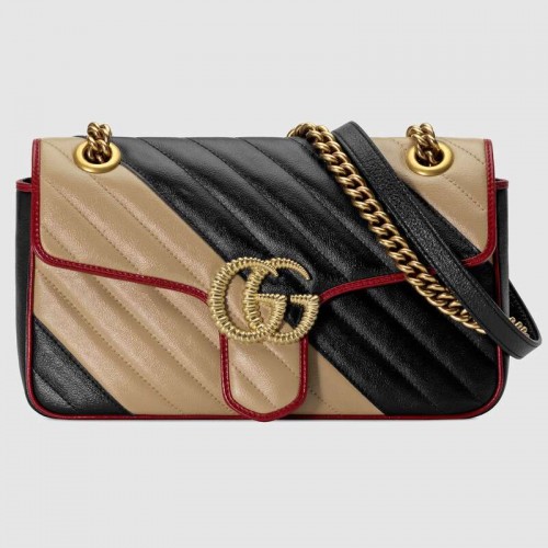 Gucci GG Marmont petit sac à bandoulière 443497 Beige et noir