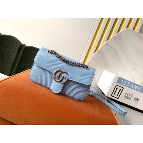 Gucci GG Marmont petit sac à bandoulière 446744 Bleu pastel