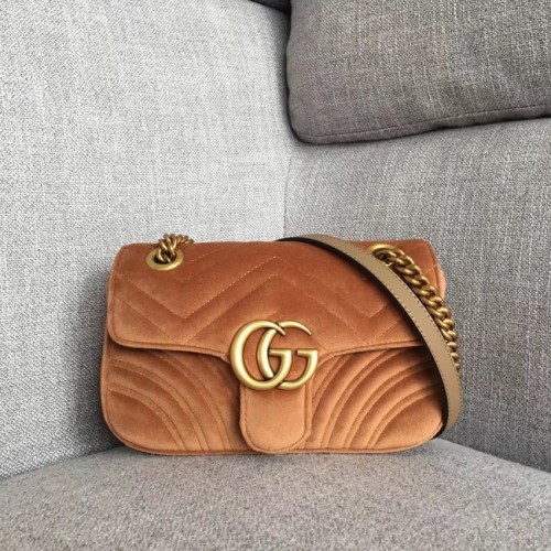 Gucci mini sac en velours GG Marmont 446744 marron
