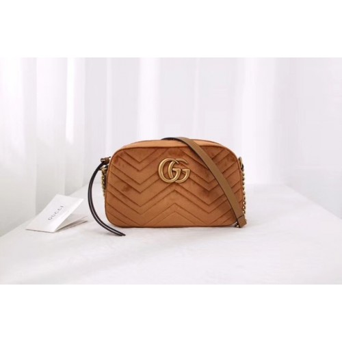 Gucci GG Marmont petit sac à bandoulière en velours 447632 Taupe