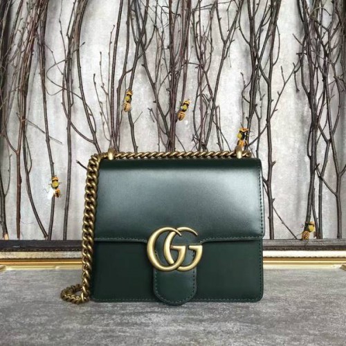 Gucci GG Original Marmont Sac à bandoulière en cuir 431384A Vert foncé