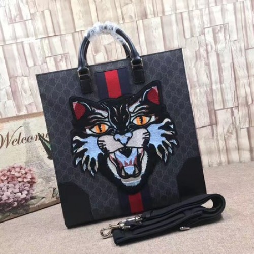 Gucci GG Supreme Tote avec Brodé Angry Cat 478326 Noir