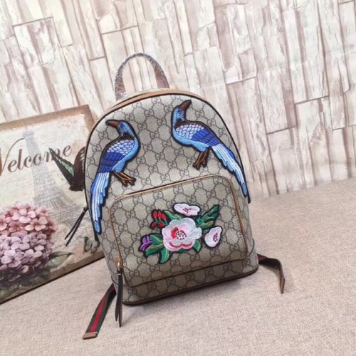 Gucci GG Supreme sac à dos Fleur et oiseau 427042 marron