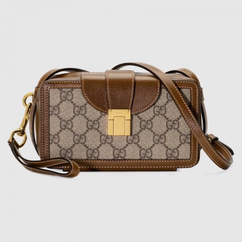 Mini sac Gucci GG avec fermeture à boucle 614368 marron