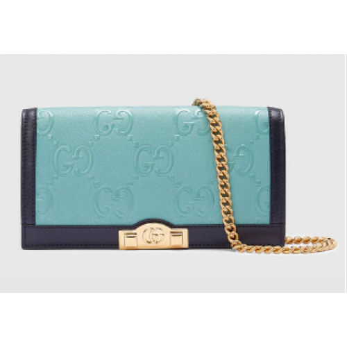 Portefeuille Gucci GG avec chaîne 676155 Bleu clair
