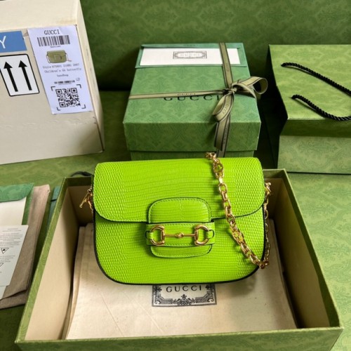 Gucci Mini sac Horsebit 1955 en lézard 675801 Vert fluo
