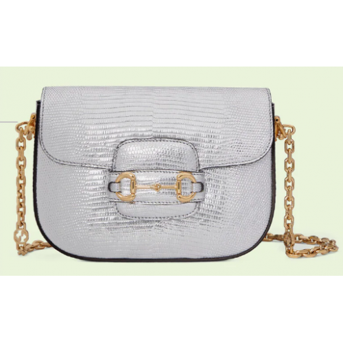 Gucci Horsebit 1955 mini sac en lézard 675801 Argent