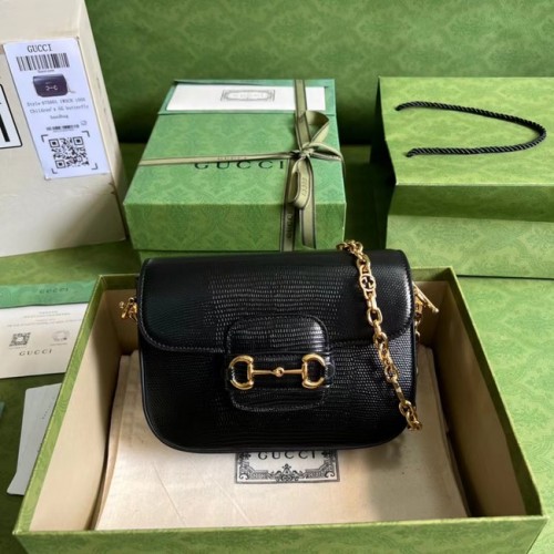 Gucci Horsebit 1955 mini sac en lézard 675801 noir