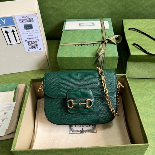 Gucci Horsebit 1955 mini sac en lézard 675801 vert