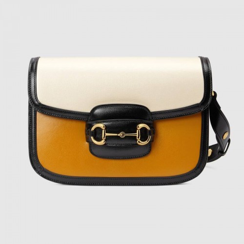 Sac à bandoulière Gucci Horsebit 1955 602204 Cuir orange brûlé et blanc