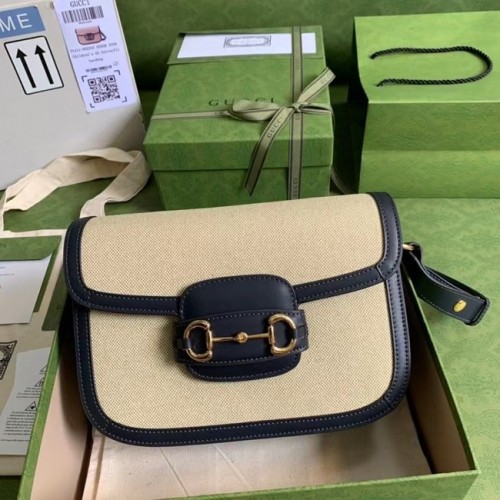 Gucci Horsebit 1955 petit sac à bandoulière 602204 tissu et cuir bleu