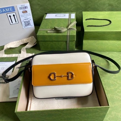 Petit sac à bandoulière Gucci Horsebit 1955 645454 Cuir orange brûlé et blanc