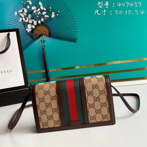 Portefeuille Gucci Horsebit 1955 avec chaîne 409439 marron