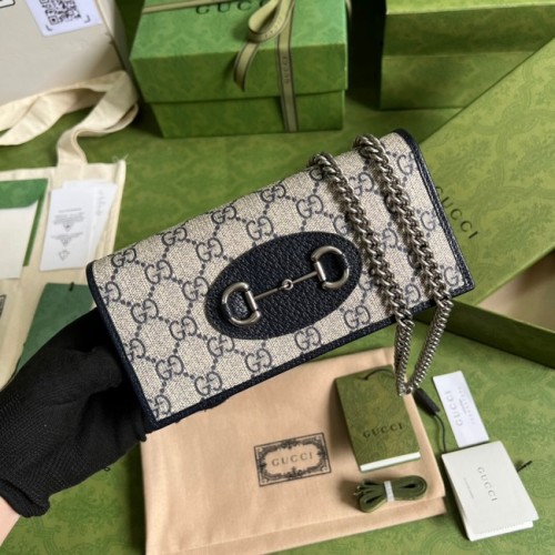 Portefeuille Gucci Horsebit 1955 avec chaîne 621892 bleu