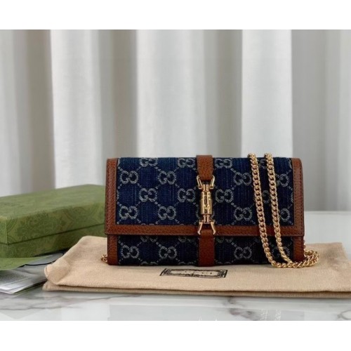 Gucci Jackie 1961 chaîne portefeuille denim 652681 bleu