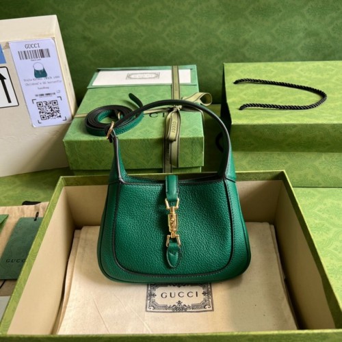 Gucci Jackie 1961 mini sac hobo en cuir grainé naturel 637091 Vert émeraude