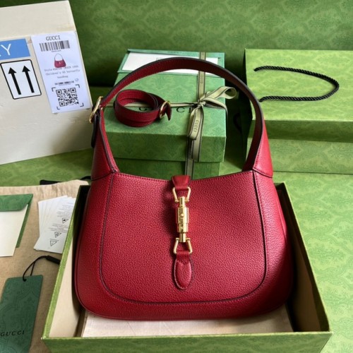 Gucci Jackie 1961 mini sac hobo en cuir grainé naturel 637091 rouge