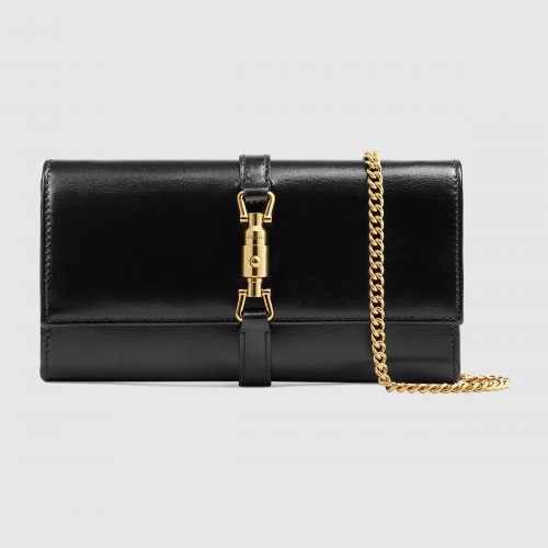 Gucci Jackie 1961 portefeuille en chaîne d'autruche 652681 noir