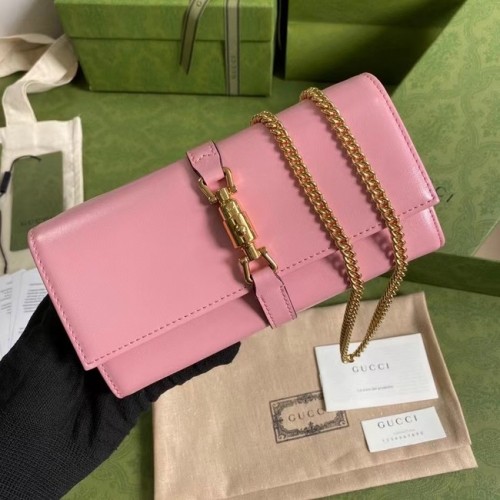 Gucci Jackie 1961 portefeuille en chaîne d'autruche 652681 rose