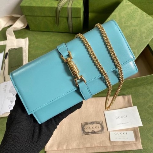 Gucci Jackie 1961 portefeuille en chaîne d'autruche 652681 bleu ciel