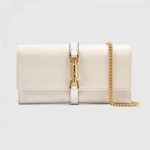 Gucci Jackie 1961 portefeuille en chaîne d'autruche 652681 blanc