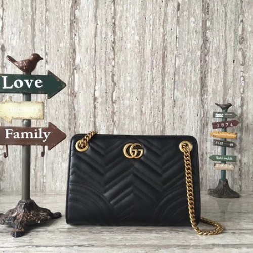 Gucci Marmont Ophidia Sac à bandoulière en cuir de veau 505033 Noir