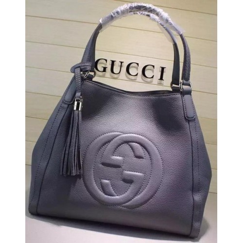 Gucci Moyen Soho Sac à Bandoulière Cuir de Veau 282309 Gris