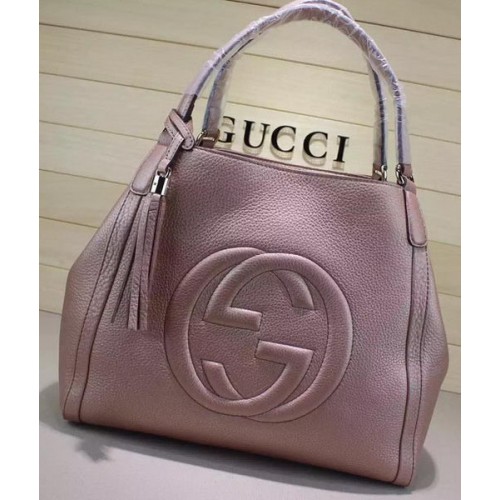 Gucci Moyen Soho Sac à Bandoulière Cuir de Veau 282309 Rose Clair
