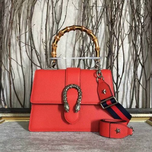 Gucci Now Sac à main en cuir à motif de litchi en bambou 448075 Rouge