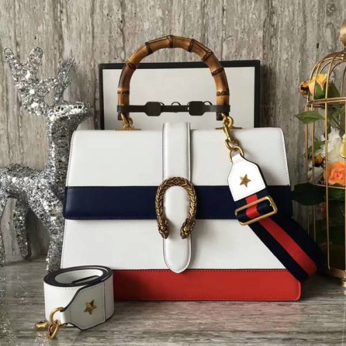 Gucci Now Bamboo Shopper Bag 421999A Blanc&Rouge&Bleu foncé