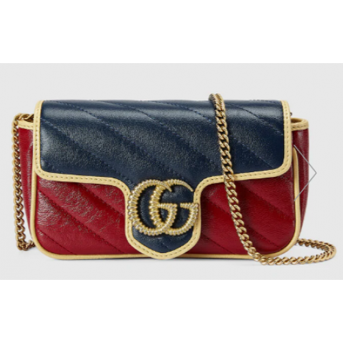 Exclusivité en ligne Gucci Mini sac GG Marmont 574969 Bleu et rouge foncé